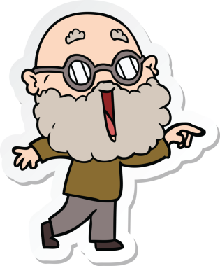 Bir insan tarafından çizilmiş sakallı neşeli bir adamın çıkartması.