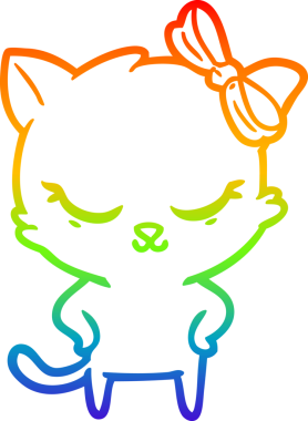 Gökkuşağı gradyan çizimi. Bir insan tarafından çizilmiş şirin bir çizgi film kedisi.