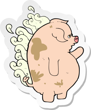 Bir insan tarafından çizilmiş şişman, kokuşmuş domuz etiketi.