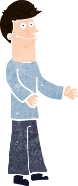 Çizgi filmci bir insan tarafından çizilmiş omuzlarını silkiyor.