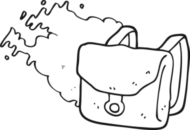 Bir insan tarafından çizilmiş siyah beyaz bir sırt çantası.