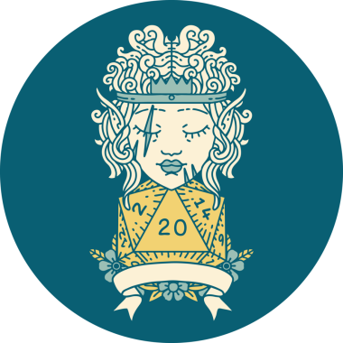 Retro Dövme Tarzı Bir insan tarafından çizilmiş 20 zarlı barbar karakter