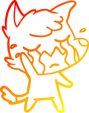 Bir insan tarafından çizilmiş, ağlayan, el sallayan bir tilki çizgi filminin sıcak gradyanı.