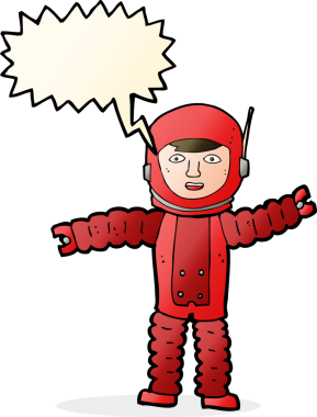 Bir insan tarafından çizilmiş konuşma balonu olan bir astronot.