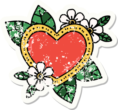 Bir insan tarafından çizilmiş botanik bir kalbin geleneksel stil dövmesi.