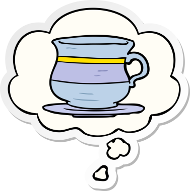 Düşünce baloncuğu insan tarafından çizilmiş eski bir çay fincanı.