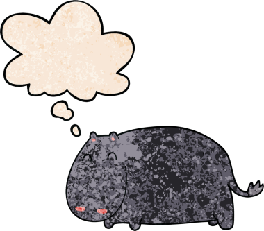 bir insan tarafından çizilmiş grunge doku tarzında düşünce baloncuğu olan çizgi film hipopotamları