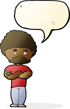 Bir insan tarafından çizilmiş, kolları katlanmış, konuşma balonu olan çizgi film babası.