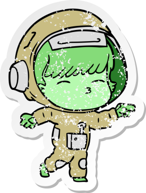 Bir insan tarafından çizilmiş garip bir astronotun sıkıntılı çıkartması.