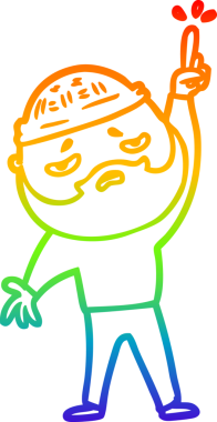 Bir insan tarafından çizilmiş sakallı, endişeli bir çizgi film çizimi.