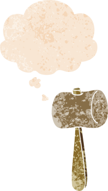 Düşünce baloncuklu çizgi film tokmağı grunge sıkıntılı retro desen bir insan tarafından çizilmiş