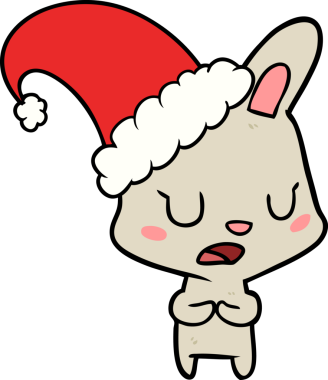 Bir insan tarafından çizilmiş Noel şapkası takan çizgi film tavşanı