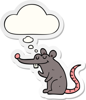 Düşünce baloncuklu çizgi film faresi insan tarafından çizilmiş bir çıkartma.