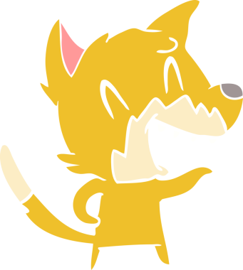 Bir insan tarafından çizilmiş gülen tilki düz renkli çizgi film.