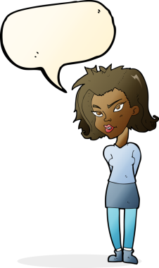 Bir insan tarafından çizilmiş konuşma balonu olan karikatür kadın.