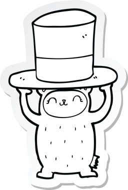 Bir insan tarafından çizilmiş dev şapkalı çizgi film ayısının çıkartması.