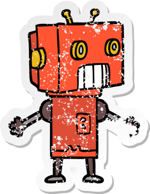 Bir insan tarafından çizilmiş karikatür robotunun sıkıntılı çıkartması.