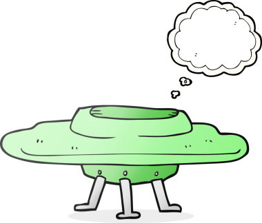 Bir insan tarafından çizilmiş serbest çizim balon karikatür uçan daire.