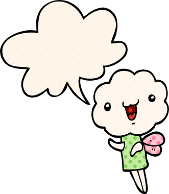 Bir insan tarafından çizilmiş, çizgi roman tarzında konuşma baloncuğu olan sevimli çizgi film yaratığı.