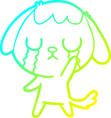 Bir insan tarafından çizilmiş ağlayan şirin bir köpeğin soğuk gradyan çizimi.