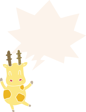 Bir insan tarafından çizilmiş eski tarz konuşma baloncuklu şirin zürafa.