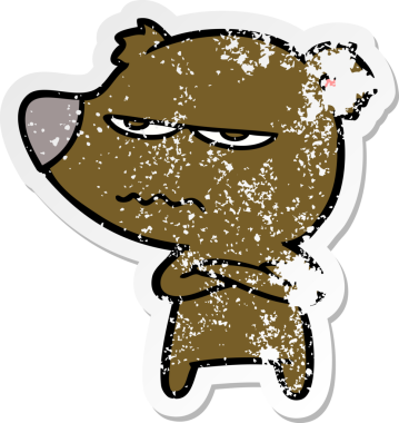 Bir insan tarafından çizilmiş kızgın bir ayı çizgi filminin sıkıntılı çıkartması.