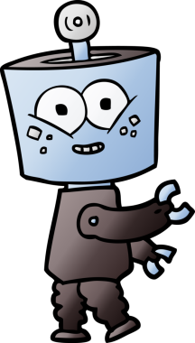 Bir insan tarafından çizilmiş mutlu çizgi film robotu