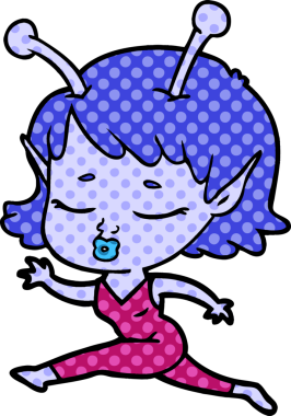 Bir insan tarafından çizilmiş sevimli uzaylı kız çizgi filmi.