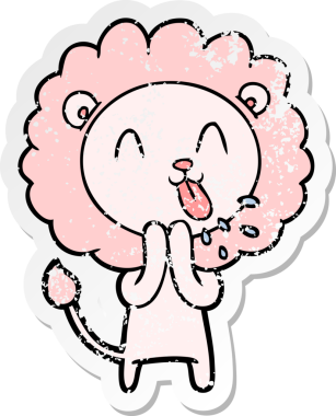 Bir insan tarafından çizilmiş mutlu çizgi film aslanının sıkıntılı çıkartması.