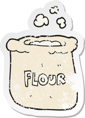 Bir insan tarafından çizilmiş bir un torbasının gerilemiş retro etiketi.