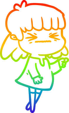 Gökkuşağı gradyan çizimi bir insan tarafından çizilmiş kızgın bir kız çizgi filmi