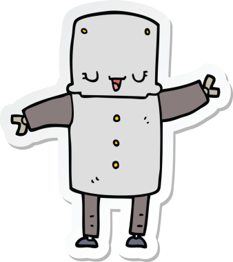 Bir insan tarafından çizilmiş robot karikatür çıkartması.