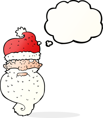 Bir insan tarafından çizilmiş, karikatür karikatürü, acımasız Noel Baba yüzü.