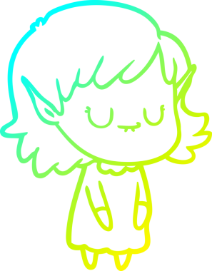 Bir insanın çizdiği elbiseyi giyen mutlu bir elf kızı çiziyor.