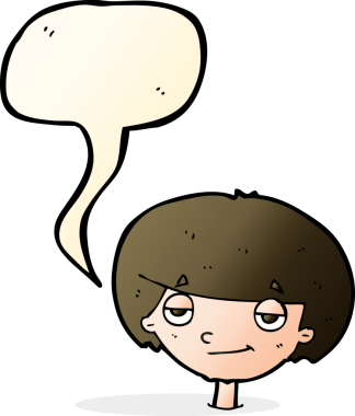 Bir insan tarafından çizilmiş konuşma balonu olan kendini beğenmiş bir çocuk.