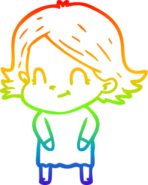 Gökkuşağı gradyan çizimi. Bir insan tarafından çizilmiş karikatür dostu bir kız.