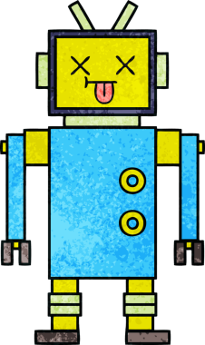 Bir insan tarafından çizilmiş bir robotun retro grunge dokusu