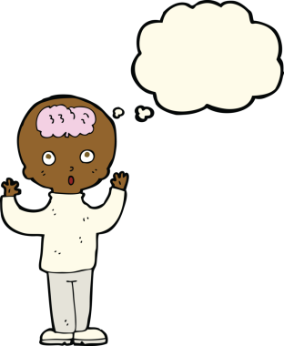 Bir insan tarafından çizilmiş düşünce baloncuklu çizgi film dehası.