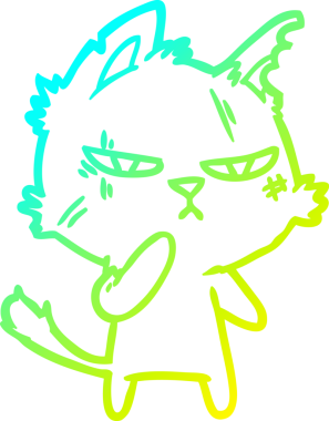 Bir insan tarafından çizilmiş sert bir çizgi film kedisinin soğuk gradyan çizimi