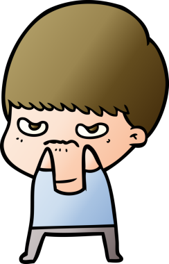 Bir insan tarafından çizilmiş sinirli çizgi film çocuğu.