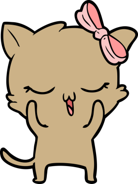 Bir insan tarafından çizilmiş kafasında yay olan çizgi film kedisi.