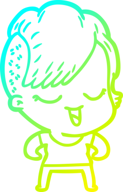 Bir insan tarafından çizilmiş mutlu çizgi film kızı çizimi.