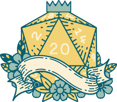 Retro Dövme Biçimi Doğal 20 D20 zar bir insan tarafından çizildi