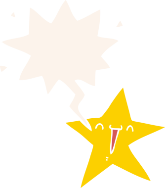 Bir insan tarafından çizilmiş eski tarz konuşma baloncuğu olan mutlu çizgi film yıldızı