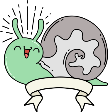 Dövme stili afiş Bir insan tarafından çizilmiş mutlu salyangoz