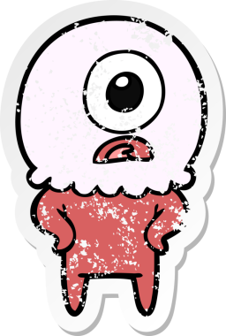 Bir insan tarafından çizilmiş sıkıntılı bir Tepegöz uzaylı uzay adamı çıkartması.