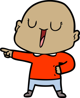 Bir insan tarafından çizilmiş mutlu, kel adam.