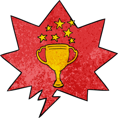 bir insan tarafından çizilmiş eski moda konuşma baloncuklu çizgi film spor kupası