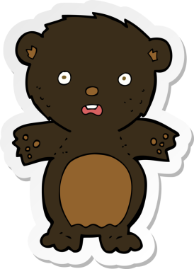 Bir insan tarafından çizilmiş korkmuş bir siyah ayı çizgi filminin çıkartması.