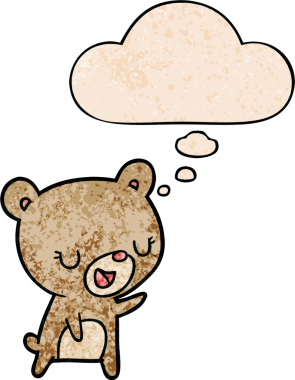 Bir insan tarafından çizilmiş grunge desenli düşünce baloncuklu çizgi film ayısı.